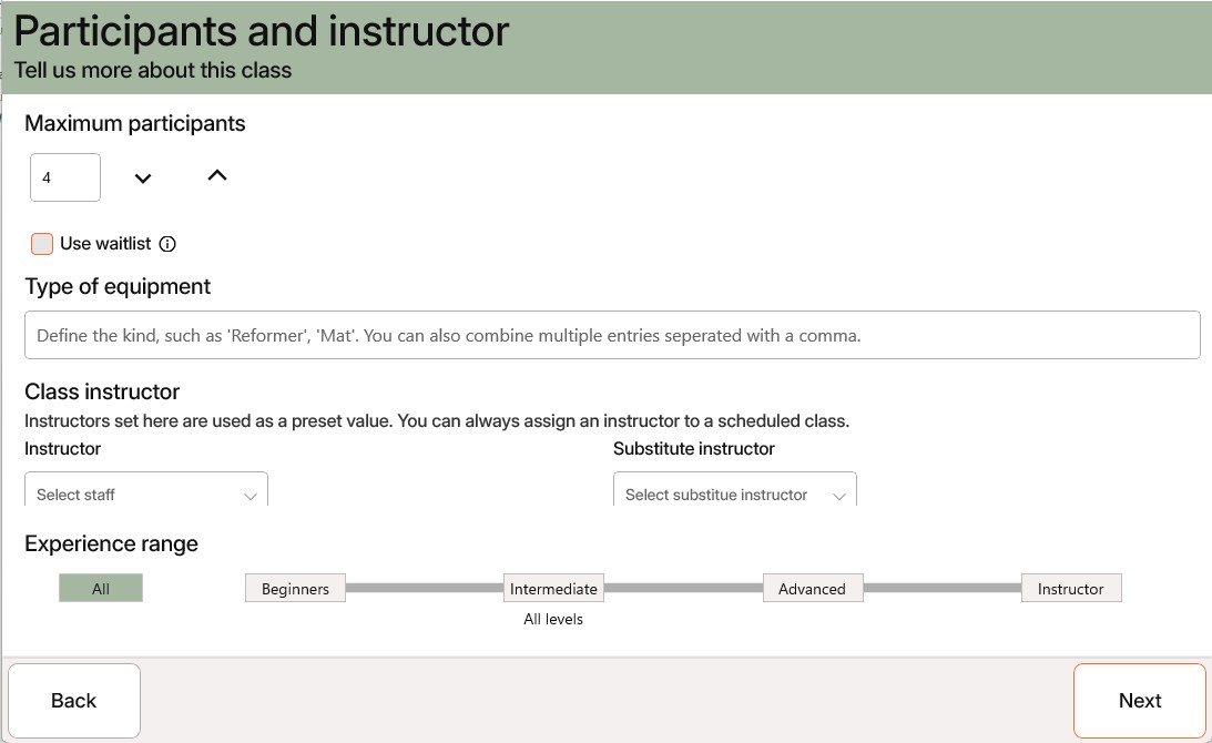 Class configuration assistant - Step 2